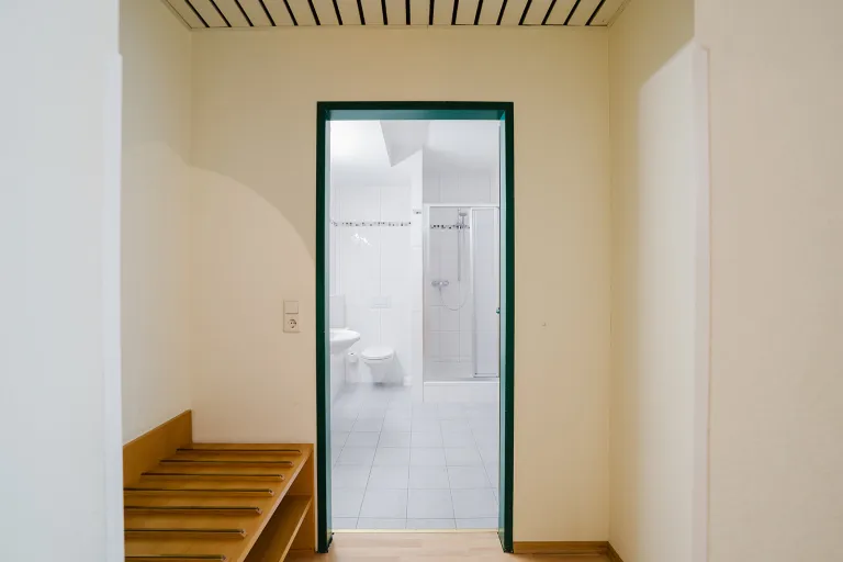 View from the room into the bathroom at Motel Baden