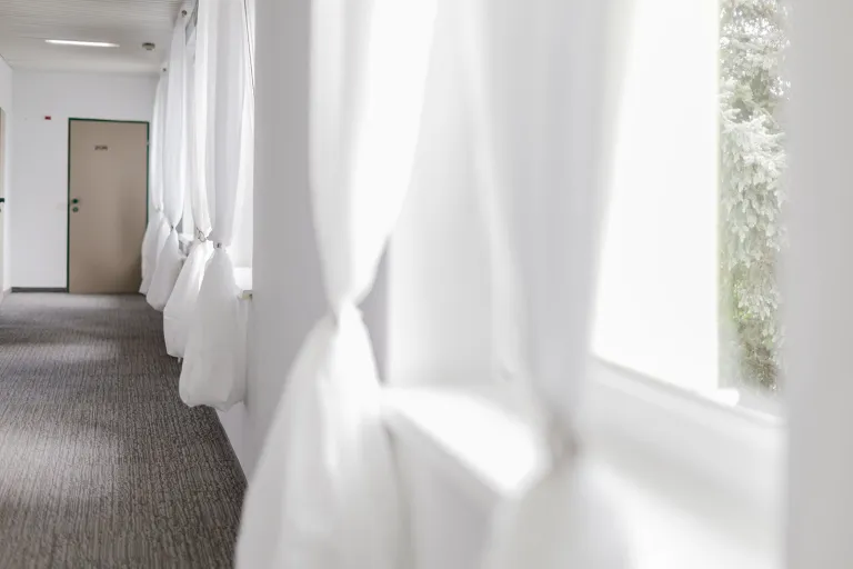 Bright hallway on the 2nd floor of Motel Baden
