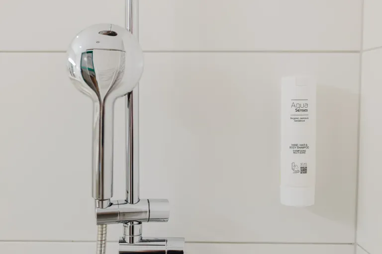 Rain shower head and soap dispenser at Motel Baden