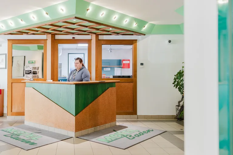 Check-in at the reception of Motel Baden