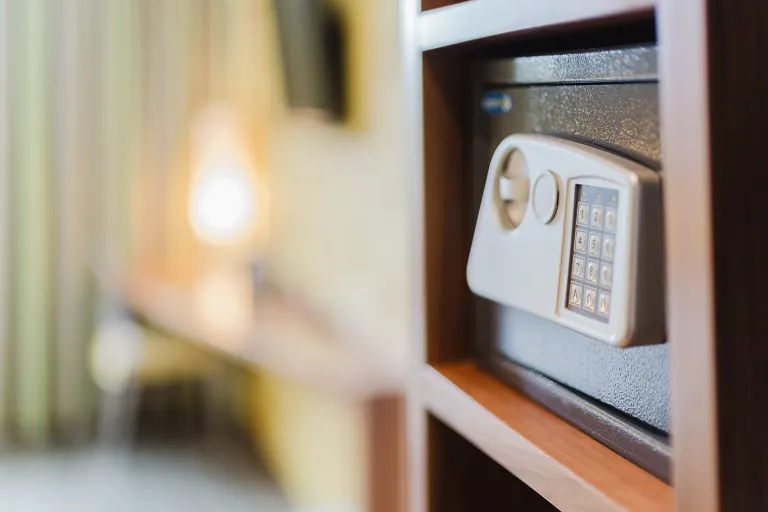 In-room safe on the shelf at Motel Baden