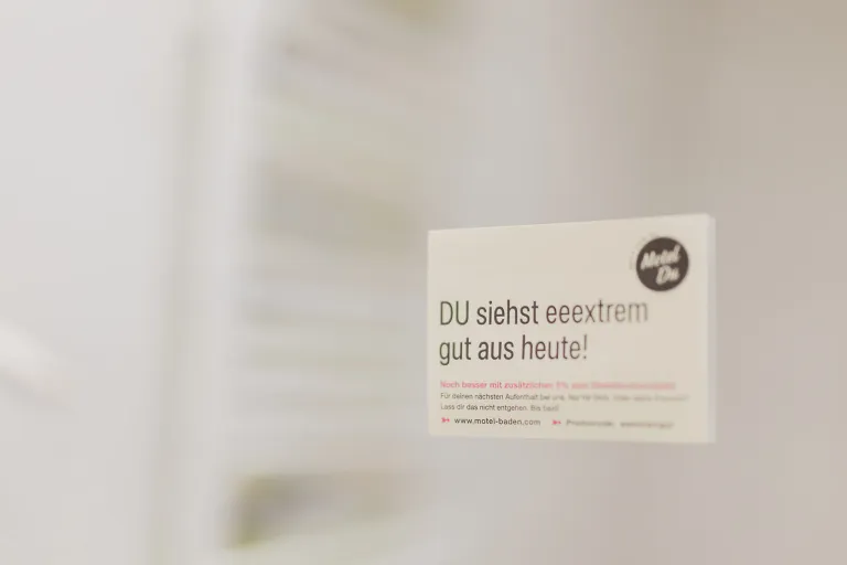 Card "YOU look simply great today!" at Motel Baden